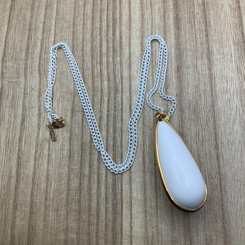 Monet Long White Chain Teardrop Pendant Necklace